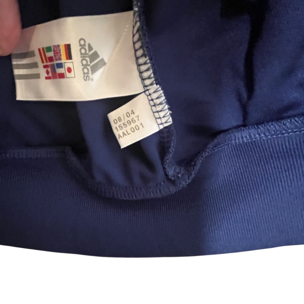 Adidas Track Jacket Navy Blue White Stripes Mens Fits Large Athletic Zip Up‎ VTG - Picture 10 of 12